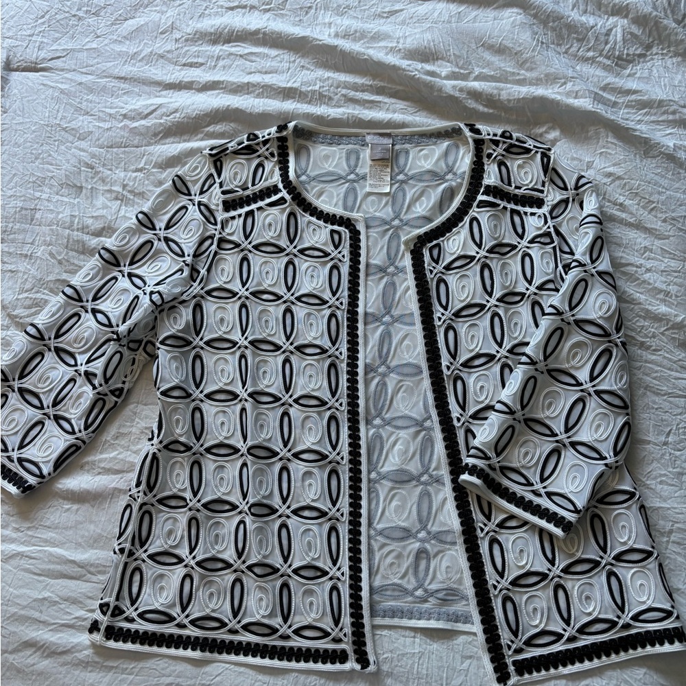 Chico's Black and White Geometric Cardigan Sweater